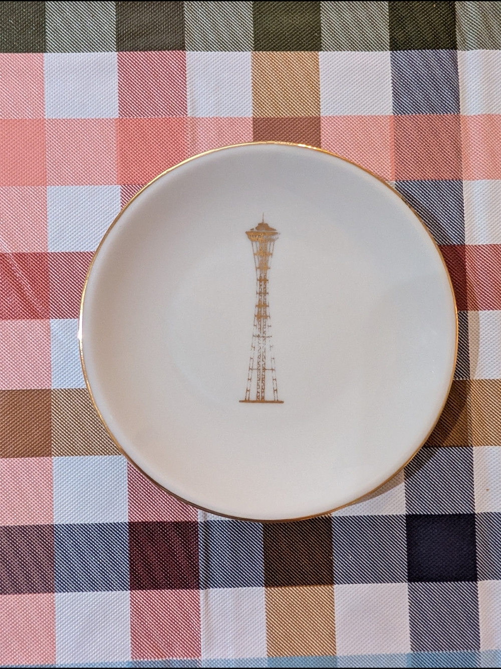 1962 Seattle Gold-Trim White Decorative Dessert Plate with Space Needle Motif